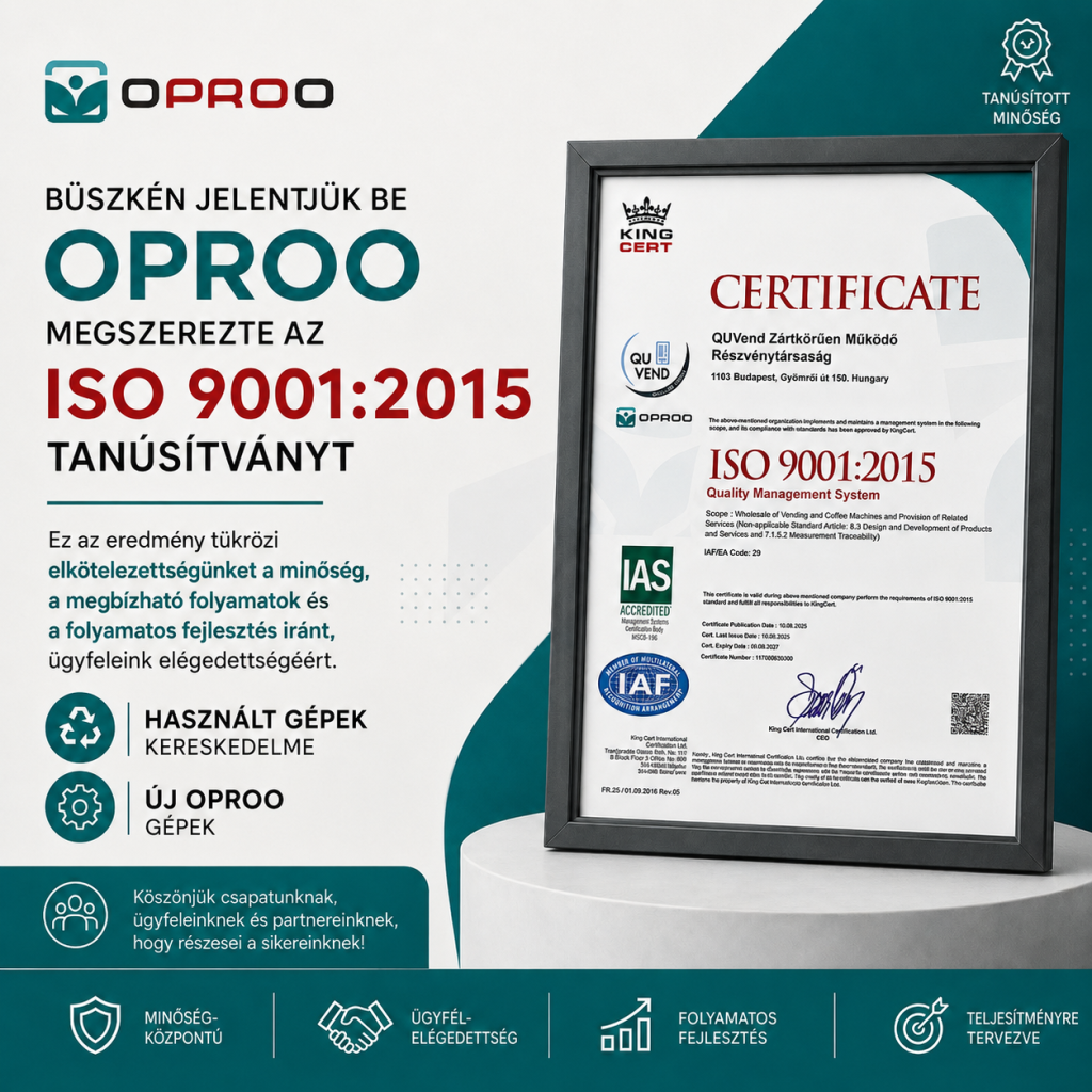 Az OPROO megszerezte az ISO 9001:2015 tanúsítványt